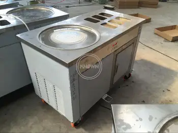 Dondurucu ile 220 V 1200W tek tava kızarmış dondurma makinesi