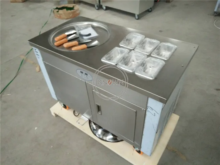 Dondurucu ile 220 V 1200W tek tava kızarmış dondurma makinesi 2