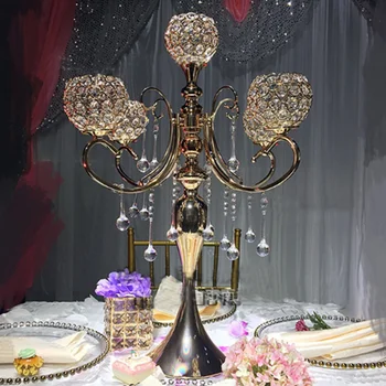 Düğün dekorasyon masa centerpieces 5 arms Kristal Şamdan mumluk şamdan ile kristal damlalar
