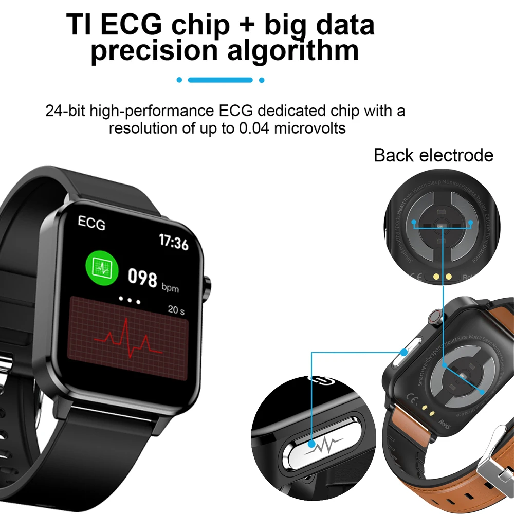 EKG akıllı saat Erkek Kadın Dijital Kol Saatleri 1.7 İnç Kan Basıncı Oksijen Vücut Sıcaklığı E86 Smartwatch Android Ios için