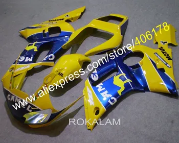 En iyi fiyat YZF600 R6 98-02 Yamaha YZF R6 1999-2002 Için Vücut Kiti Spor Bisiklet Laminer Akış (Enjeksiyon) Sarı Mavi