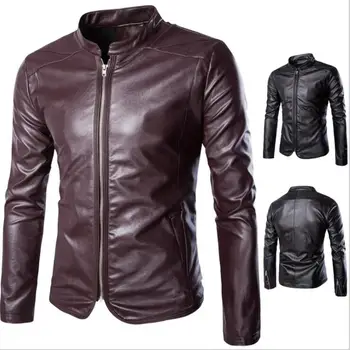 Erkek deri ceket ınce motosiklet deri ceket erkek ceketler standı yaka elbise kişiselleştirilmiş sahne sokak moda siyah bahar