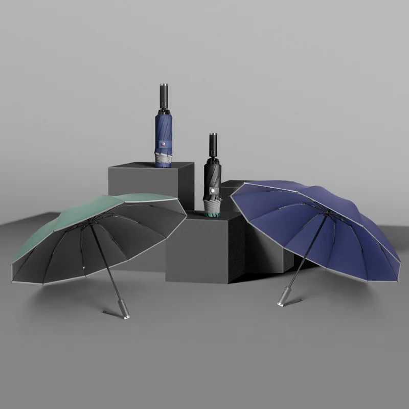 Erkek Otomatik şemsiye Kenar Kaplı yansıtıcı Bölüm led ışık araba ters şemsiye ış şemsiye reklam şemsiye 2