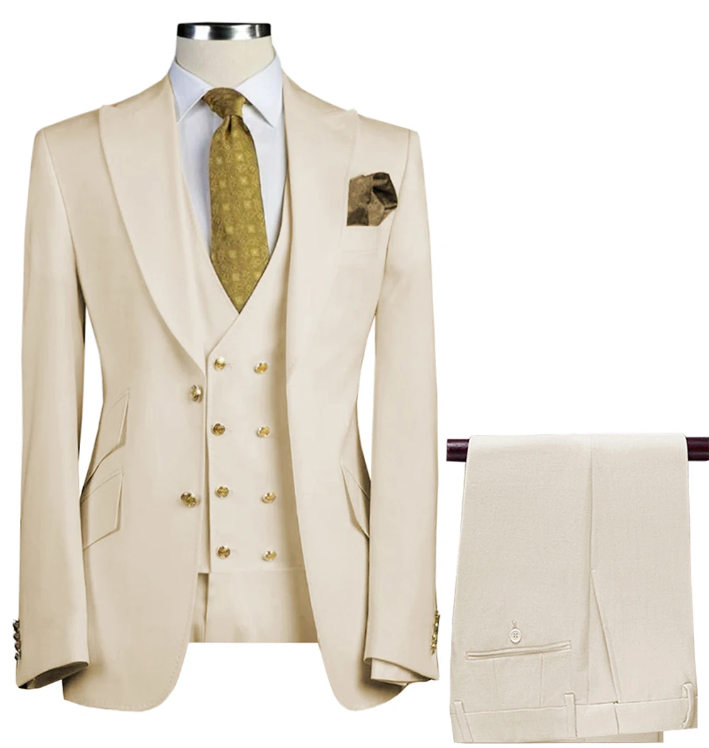Erkek Takım Elbise 3 Adet Slim Fit iş elbisesi Damat Ordu Yeşil Asil Gri Beyaz Smokin Resmi Düğün Takım Elbise(Blazer + Pantolon + Yelek) 0