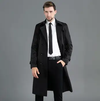 Erkek trençkotlar adam kruvaze uzun ceket erkek giyim slim fit palto uzun kollu 2020 bahar yeni tasarımcı haki siyah