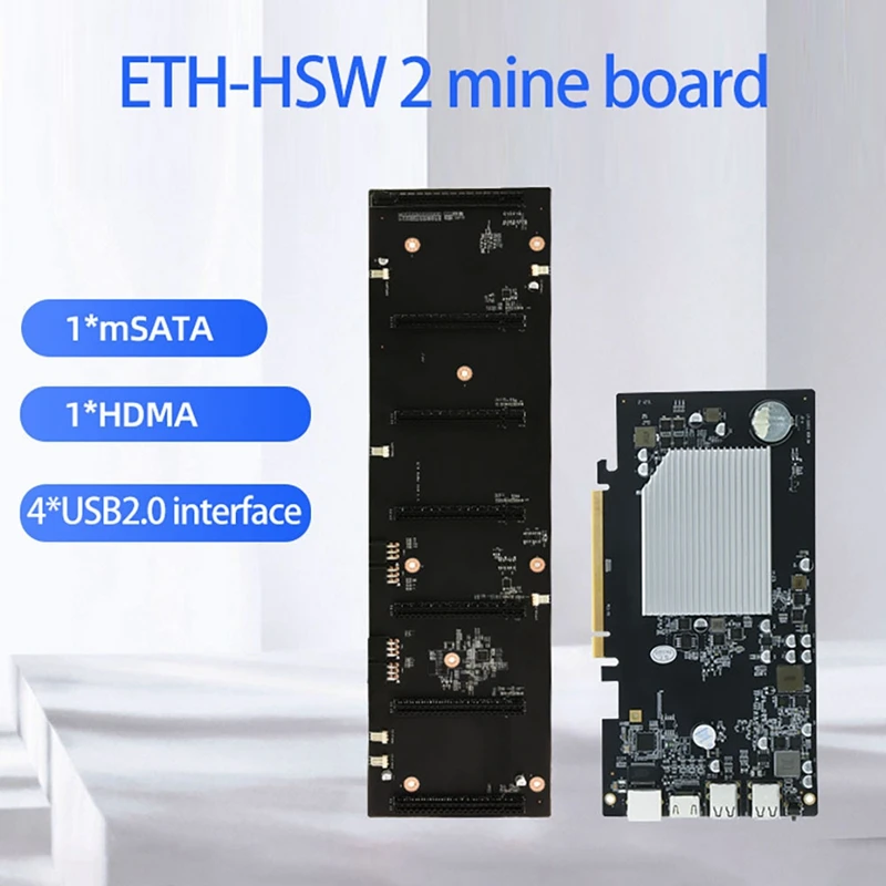 ETH-HSW2 BTC Madencilik Anakart Seti ile 128G SSD + 8G DDR3 RAM + 6X8Pin Güç Kablosu 6 Kartları PCIE X16 Grafik Kartı Yuvası 70mm 0