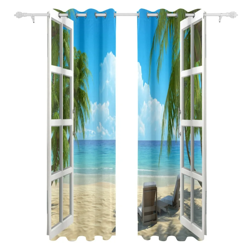 Fantezi Deniz Gökyüzü 3D Fotoğraf Baskı pencere karartma perdeleri Oturma Odası Yatak Odası Otel / Ofis Perdeler Cortinas Para