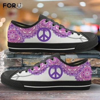 FORUDESIGNS Mor Mandala Barış Dünya Desen Kadın Düşük Üst Kanvas Ayakkabılar Marka Tasarım Rahat Bahar / Sonbahar Sneakers Bayanlar Ayakkabı