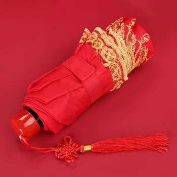 Gelin düğün şemsiyesi düğün şemsiyesi gelin şemsiyesi Büyük Kırmızı Şemsiye Düğün Üç Kat Dantel Uzun Saplı gelin şemsiyesi