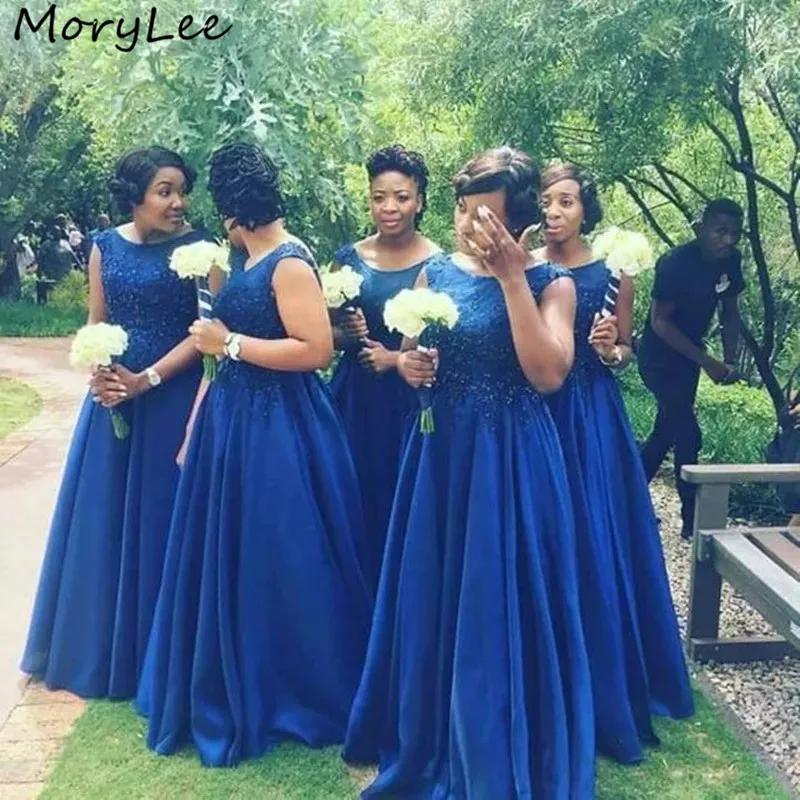 Gelinlik Modelleri Mavi Scoop Kolsuz A-Line Saten Pileli Dantel Kristal Gelinlik Modelleri Düğün Parti Bridemaid Törenlerinde 1