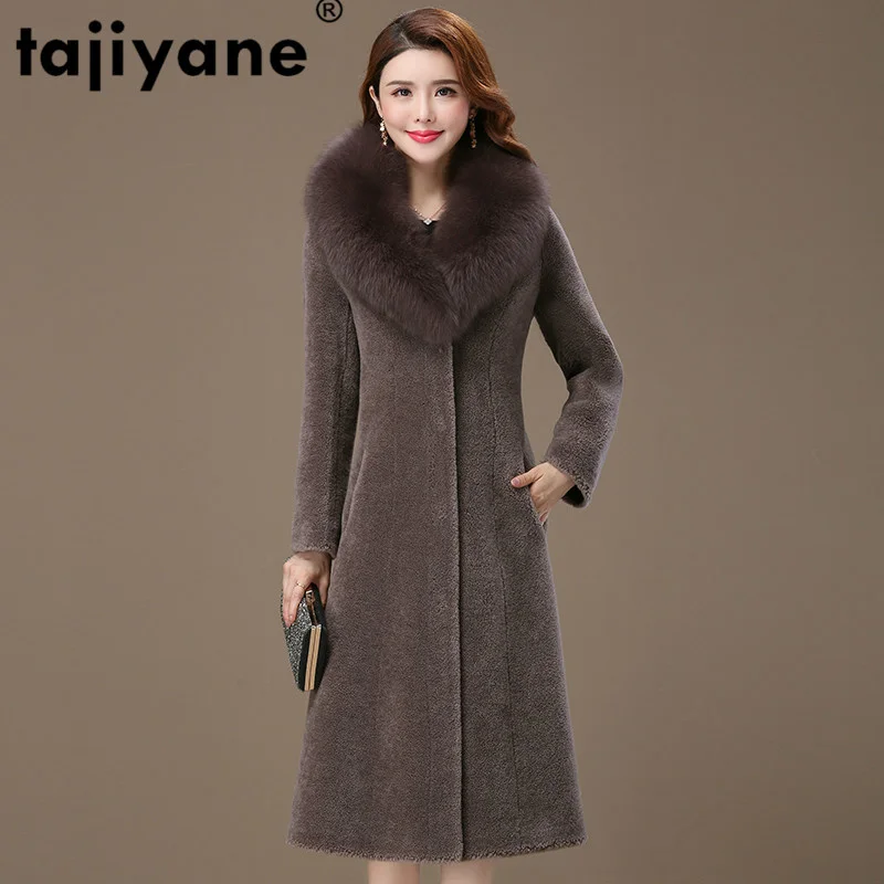 Gerçek Ceket Kürk Tilki Kürk Yaka 100 % Yün Ceket Kore Sonbahar Kış Ceket kadın kıyafetleri 2021 Koyun Shearlıng Süet Astar ZT3676