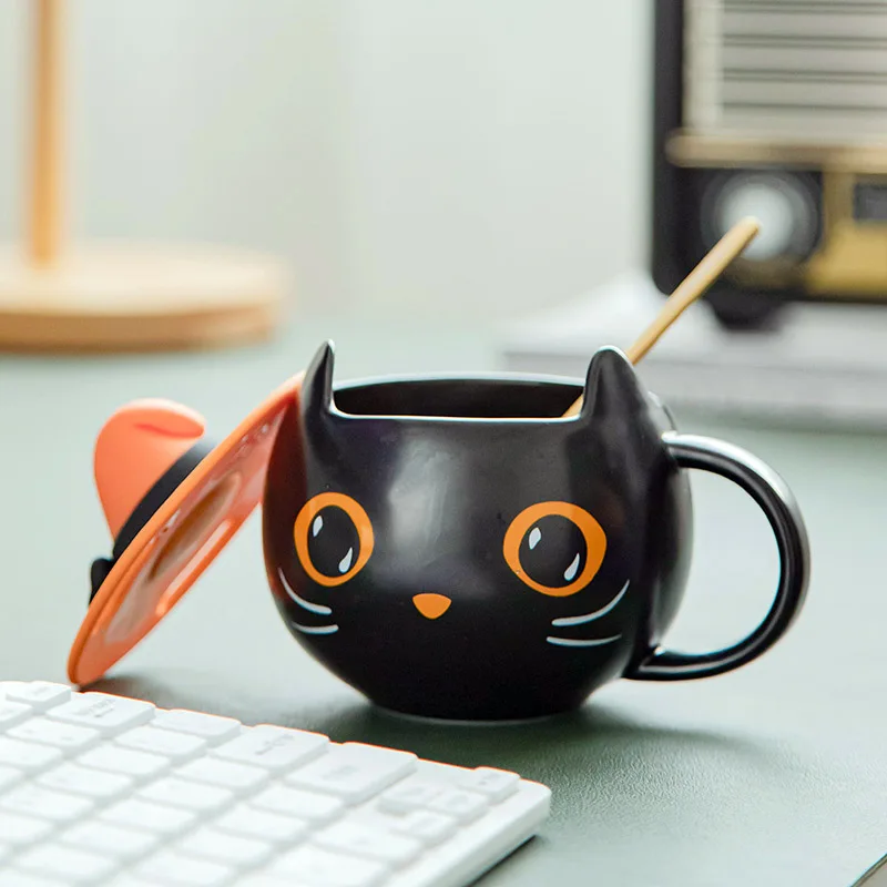 Gizemli Siyah Kedi Fincan Sınırlı Sayıda Kişiselleştirilmiş kahve fincanı Cadılar Bayramı çocuk Hediyeler Çiftler ve Arkadaşlar için Su Kupa 1