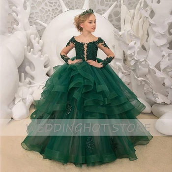 Green Princess Flower Girl Dresses 2022 New Baby A-Line Christmas Prom Gowns Long Sleeves Kids Birthday Dress платье для девочки 5