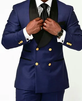GY Kraliyet Mavi Erkek iş Takım Elbise 2 Adet damat giyim Pantolon Takım Elbise Düğün Özel Blazer Ceket (Ceket + Pantolon)