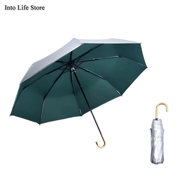 Güneş plaj şemsiyesi UV Yağmur Kadınlar Lüks Şemsiye Bayanlar Şemsiye Kanca Katlanır Şemsiye Gümüş Kaplama Rüzgar Geçirmez Hediye Fikirleri