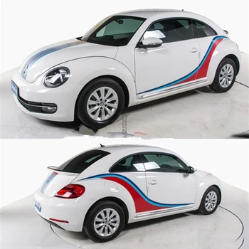 Güzel Kırmızı / Mavi Şeritler Tüm set Araba Vücut /Kafa /Kuyruk Sticker İçin Volkwagen Beetle Z2CA399 1