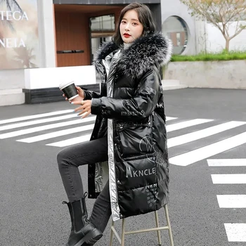 Güzel Pop Parlak Aşağı Ceket Ceket kadın Orta uzunlukta Ekmek Ceket Kore Gevşek Kalın Kapitone Ceket Kış Sıcak Kalınlaşmak Parkas Ceket