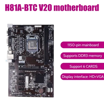 H81A BTC Madencilik Anakart + Anahtarı Kablosu LGA1150 DDR3 RAM Yuvası 6 PCIE Grafik Kartı Yuvası SATA3. 0 H81 Pro ETH Anakart