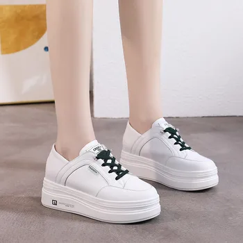 Hakiki Deri rahat ayakkabılar Kadın Sneakers ışık Beyaz Sneaker Platformu Med Topuk Bayanlar Ayakkabı Rahat Vulkanize ayakkabı 2021