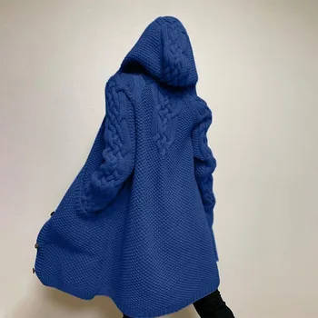 Hırka Kadın Düz Renk Uzun Kollu Örgü Örgü Hırka kapüşonlu süveter Ceket Palto Gevşek Bayanlar Kazak Ceket Artı Boyutu
