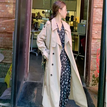 ıMucci 2020 kadın Haki Uzun Trençkotlar Düğme Ayarlanabilir Bel Dekore İngiltere Stil Rüzgarlık Kadın Giyim Genç