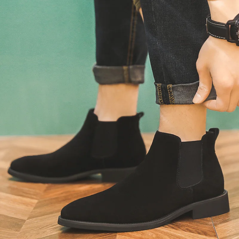 Ingiliz chelsea çizmeler erkekler için moda punk balo giyim bileğe kadar bot hakiki deri ayakkabı nefes kısa botas masculinas botines