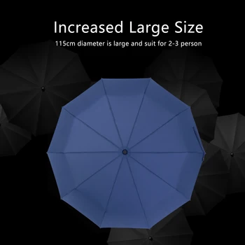 Iş Erkek Büyük Otomatik Şemsiye Yağmur Lüks Kolu Bir Düğme Açık Yakın Büyük Şemsiye Kadınlar İçin Taşınabilir Katlanır Siyah 3