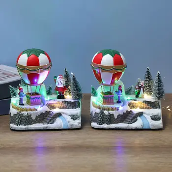 Işıklı Noel Dekorasyon Mini Küçük Minyatür Zanaat Yazlık Sıcak Hava Balon Oyuncak Paketi Aydınlık Müzikal Noel Çocuklar için