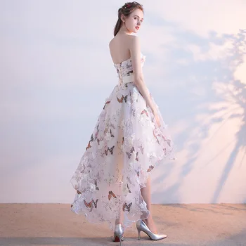 JaneVini Çiçek Baskı Hi-Lo gelinlik Modelleri Kelebek 3D Çiçekler Straplez Kısa Ön Uzun Arka Gelinlik Modelleri Robe Demoiselle