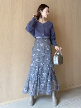 Japon ve Kore Tarzı Kadın Örme Hırka Kazak Sonbahar Moda Tatlı V Yaka Kısa Hırka Yumuşak Esnek Örgü Dış Giyim
