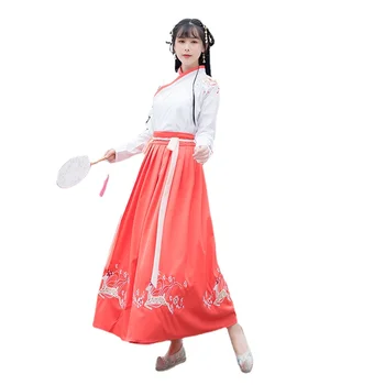 Kadın Beyaz Turuncu Peri Çin Geleneksel Hanfu Kostüm Yeni Stil Lady Han Hanedanı Elbise Nakış Tang Halk Dans Giyim 2