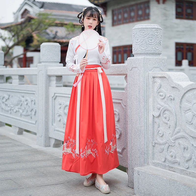Kadın Beyaz Turuncu Peri Çin Geleneksel Hanfu Kostüm Yeni Stil Lady Han Hanedanı Elbise Nakış Tang Halk Dans Giyim 1