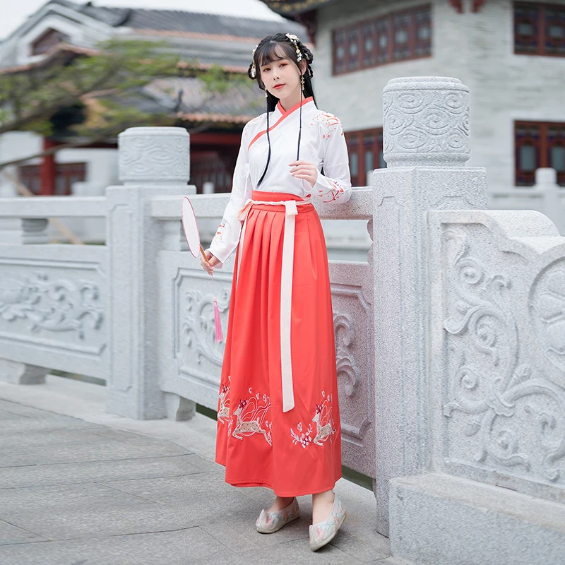 Kadın Beyaz Turuncu Peri Çin Geleneksel Hanfu Kostüm Yeni Stil Lady Han Hanedanı Elbise Nakış Tang Halk Dans Giyim 4