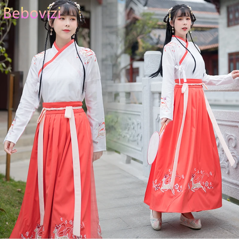 Kadın Beyaz Turuncu Peri Çin Geleneksel Hanfu Kostüm Yeni Stil Lady Han Hanedanı Elbise Nakış Tang Halk Dans Giyim 5