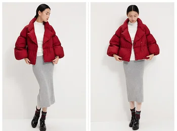 Kadın kış aşağı ceket moda kısa tarzı lideri üzerinde pilili siyah beyaz kırmızı büyük boy 2018 sıcak
