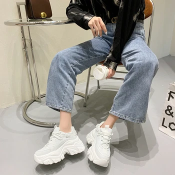 Kadın Platformu Tıknaz Sneakers Beyaz Dantel-up Rahat Vulkanize ayakkabı Tasarımcısı Baba Kadın Moda Sneakers 2021 Zapatos De Mujer