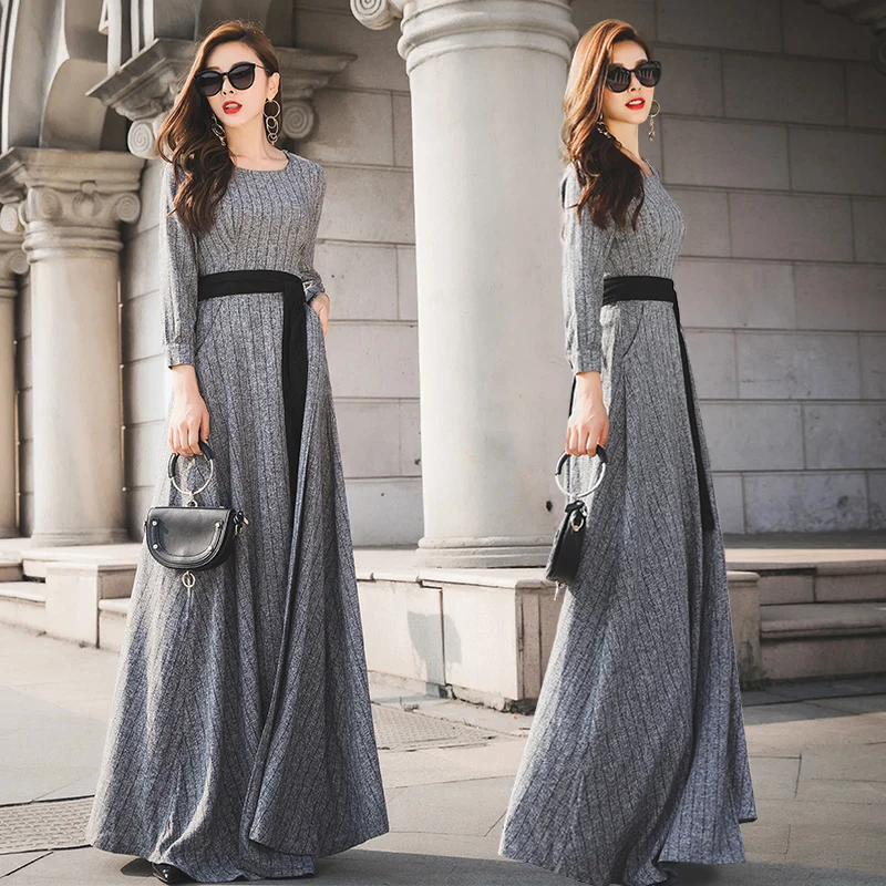 Kadınlar Zarif Maxi 2020 Casual Slim Uzun Kollu Kazak Elbise Kadın Sonbahar Kış Örme Elbiseler Vestido 170810