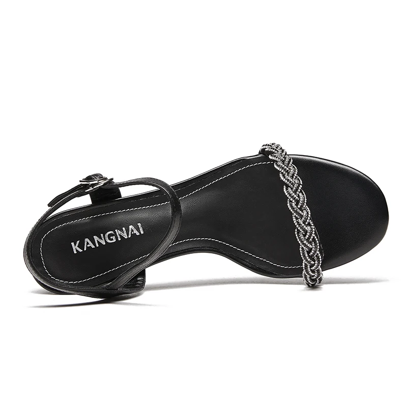 KANGNAI Kadın Sandalet Ayak Bileği Kayışı Dar Bant Siyah Ofis Ayakkabı Yaz Bayanlar Yüksek Topuk Ayakkabı Pompaları