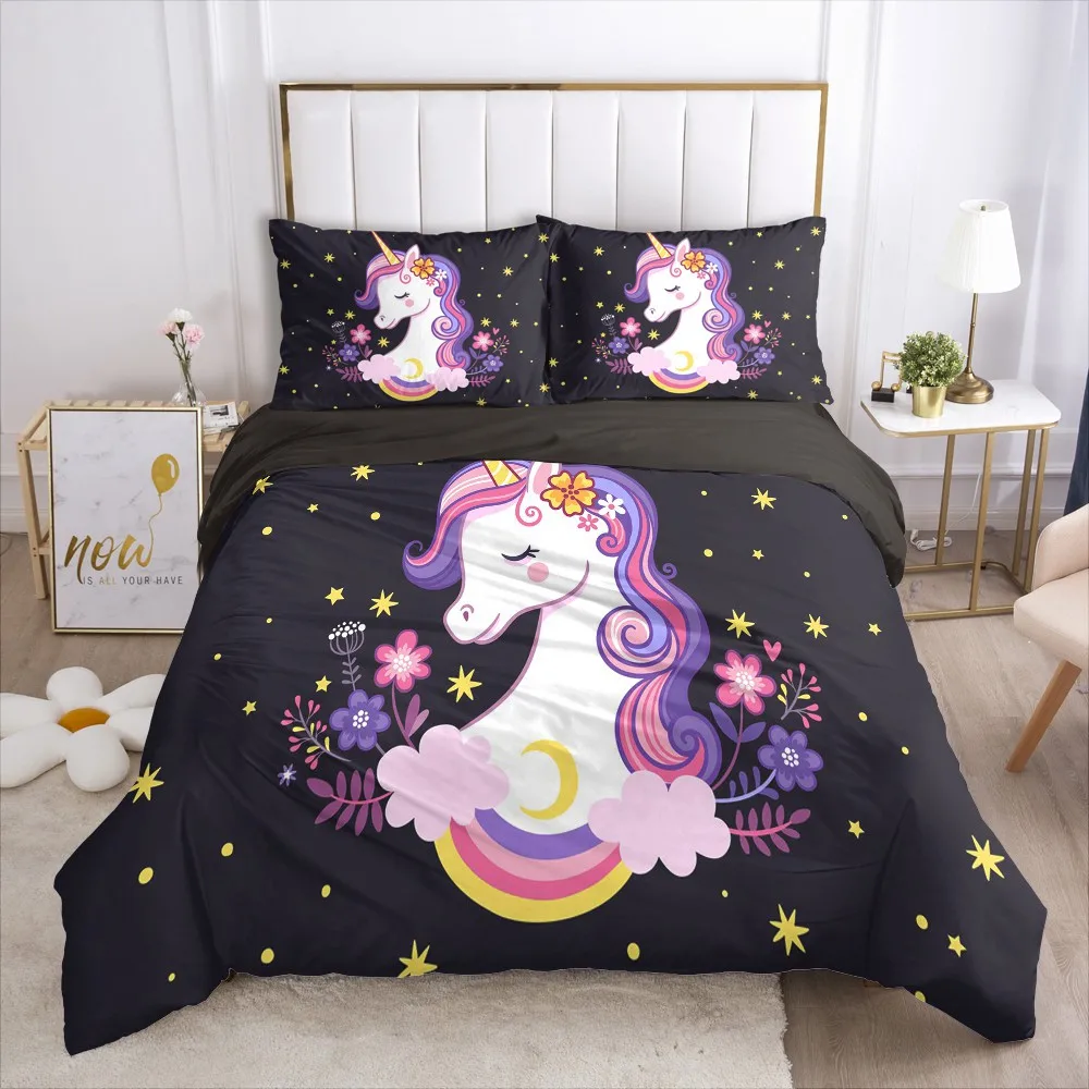 Karikatür nevresim takımı çocuklar için bebek nevresim yatak örtüsü seti ev çarşaf yatak takımı aile setleri Euro 4 adet unicorn