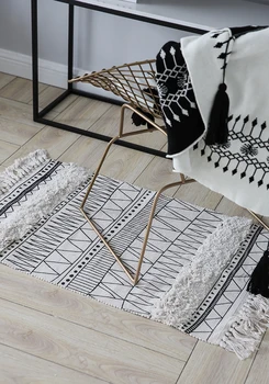 Kilim siyah beyaz %100 % pamuk Oturma odası Başucu Halı geometrik Hint çizgili Modern Mat Fas tasarım İskandinav tarzı
