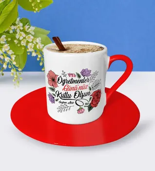 Kişiselleştirilmiş Öğretmenler Günü Mutlu Kırmızı türk kahve fincanı-5
