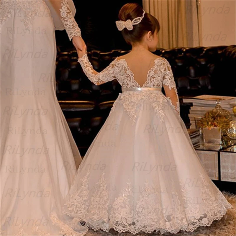 Komünyon Elbiseler Beyaz Çiçek Kız Elbise Düğün Için Dantel Aplikler Boncuklu Pageant Elbise Custom Made 3