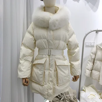 Kore dongdamen 2021 sonbahar ve kış yeni moda aşağı ceket kadın orta ve uzun tarzı ile ince bel ve beyaz ördek 2