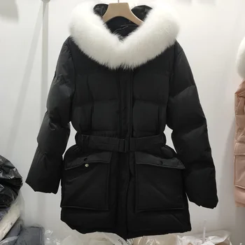 Kore dongdamen 2021 sonbahar ve kış yeni moda aşağı ceket kadın orta ve uzun tarzı ile ince bel ve beyaz ördek 3