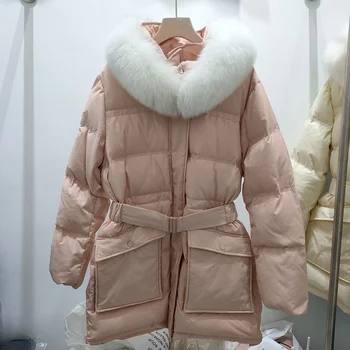 Kore dongdamen 2021 sonbahar ve kış yeni moda aşağı ceket kadın orta ve uzun tarzı ile ince bel ve beyaz ördek 4