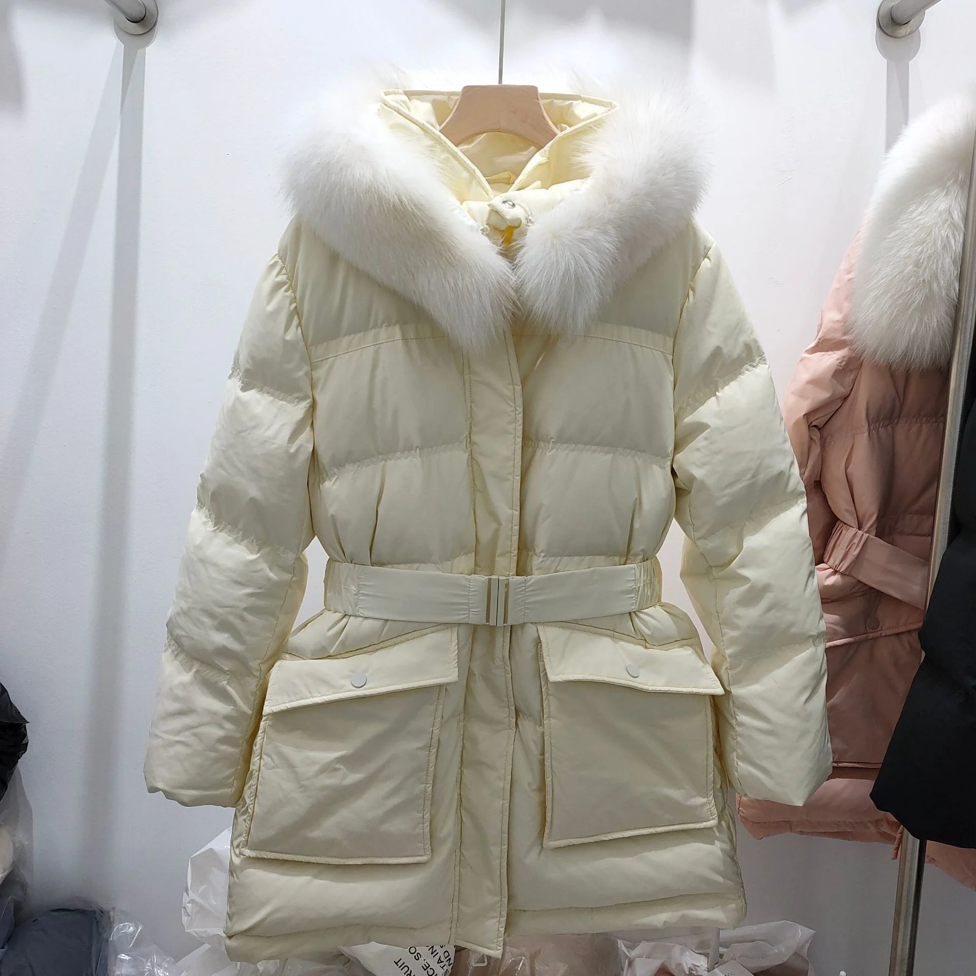 Kore dongdamen 2021 sonbahar ve kış yeni moda aşağı ceket kadın orta ve uzun tarzı ile ince bel ve beyaz ördek 0
