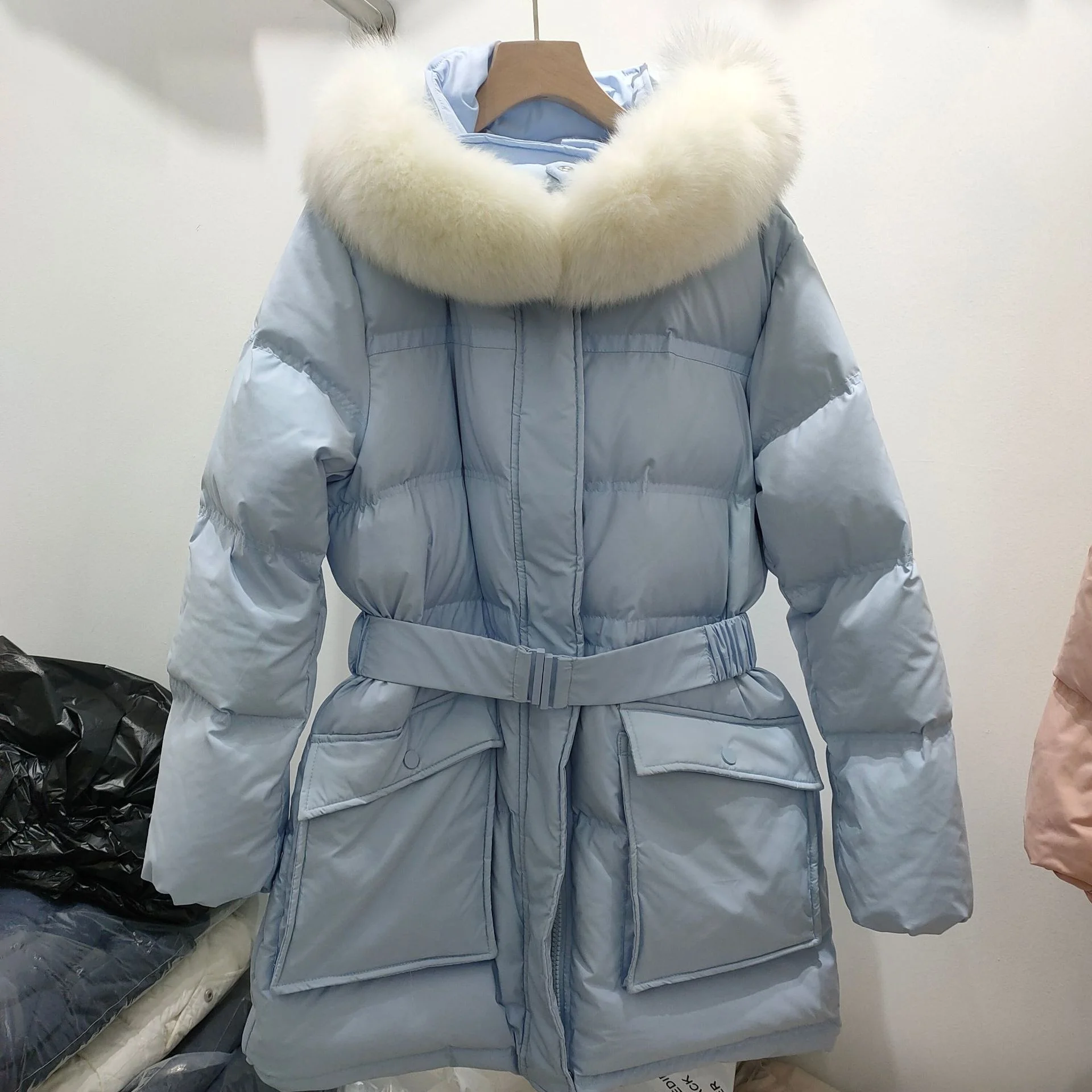 Kore dongdamen 2021 sonbahar ve kış yeni moda aşağı ceket kadın orta ve uzun tarzı ile ince bel ve beyaz ördek 1