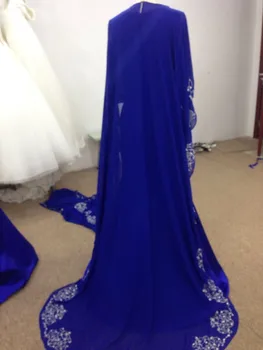 Kraliyet mavi Şifon Şal Dantel Aplike Akşam Balo Elbise Gerçek Görüntü vestido de noiva anne 1