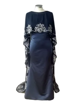Kraliyet mavi Şifon Şal Dantel Aplike Akşam Balo Elbise Gerçek Görüntü vestido de noiva anne 3
