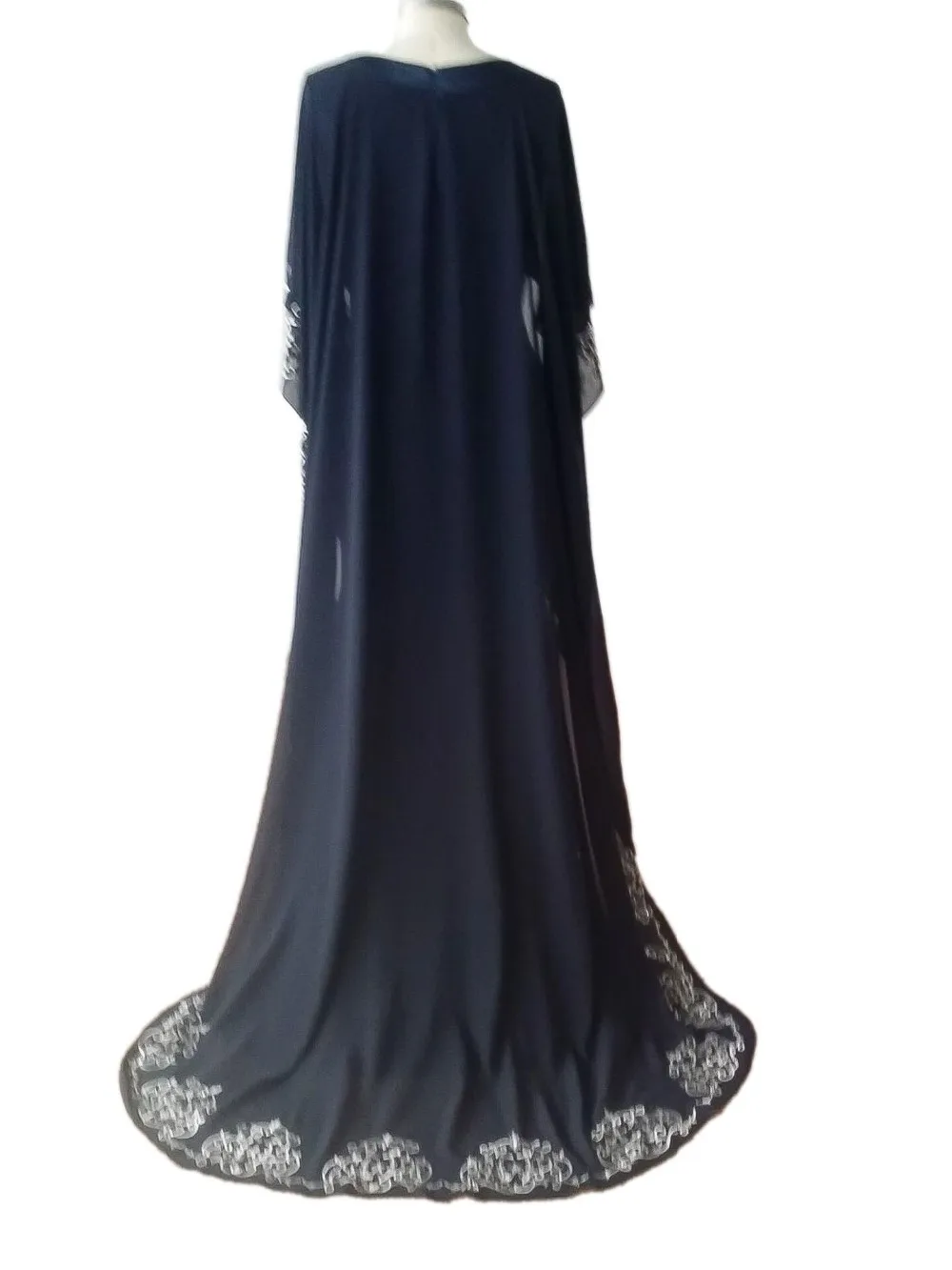 Kraliyet mavi Şifon Şal Dantel Aplike Akşam Balo Elbise Gerçek Görüntü vestido de noiva anne 0